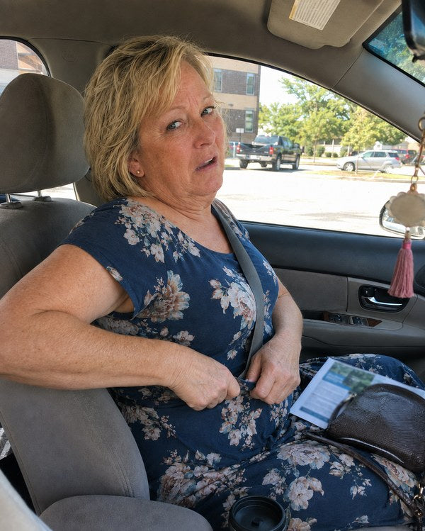 Susan in the car after church