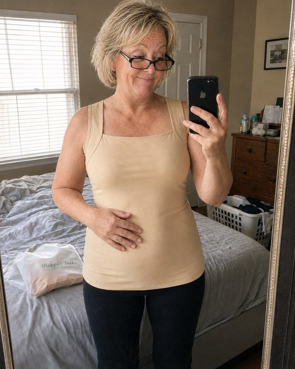 Susan in the tank at her mirror