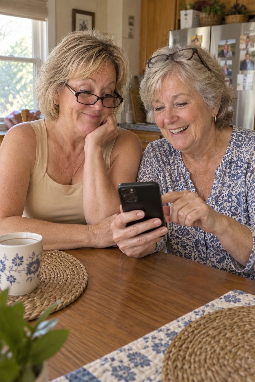 Susan and her sister Judy looking at the link together